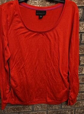 attention Red Long-Sleeve Scoop Neck Top And Tan Tank Top Size XXl